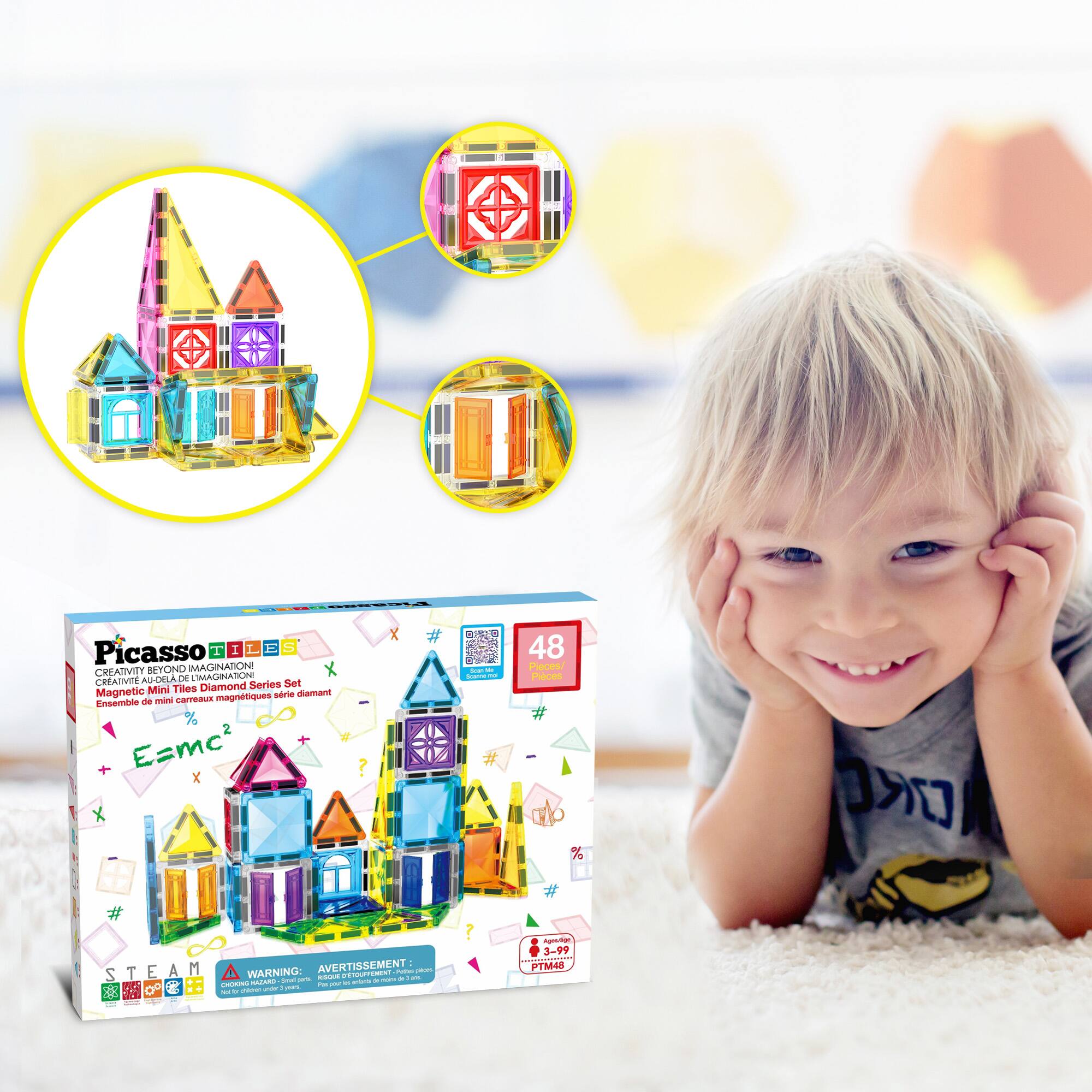 PicassoTiles® 48-Piece Mini Diamond Magnetic Tiles Series Set
